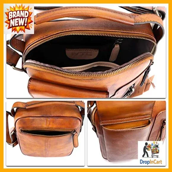 Vintage Genuine Leather Messenger Bag Crossbody Satchel Retro Style Adjustable